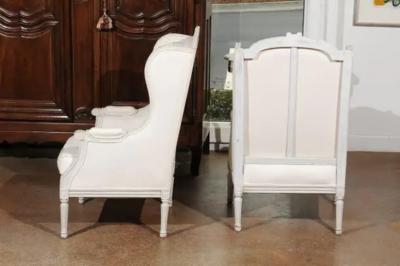 Pair of French 1890s Louis XVI Style Painted Wood Berg re Chairs with Upholstery
