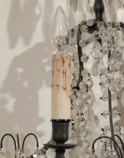 Pair of French 1890s Rococo Style Two Light Crystal Sconces Wired for the US