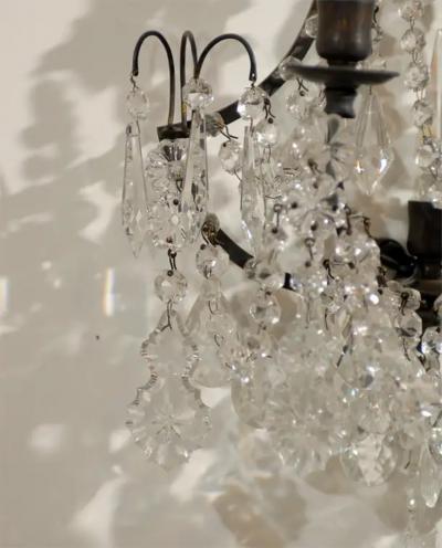 Pair of French 1890s Rococo Style Two Light Crystal Sconces Wired for the US