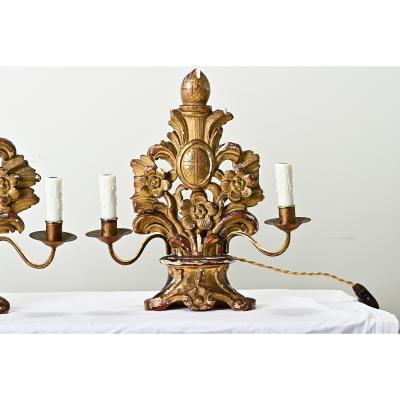 Pair of French 18th Century Gilt Candelabras