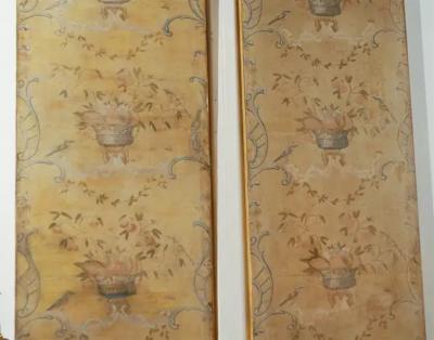Pair of French 18th Century Hand Painted Decorative Panels with Fruits and Birds