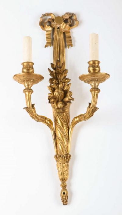 Pair of French 18th Century Louis XVI Ormolu Two Arm Sconces