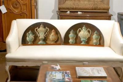 Pair of French 1900s Demilune Maison Jansen Panels Depicting Apothecary Jars