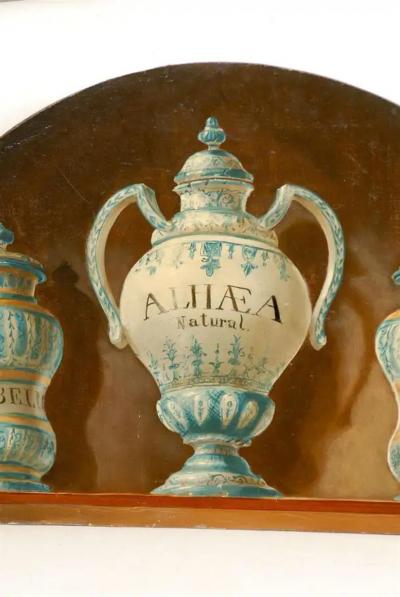 Pair of French 1900s Demilune Maison Jansen Panels Depicting Apothecary Jars