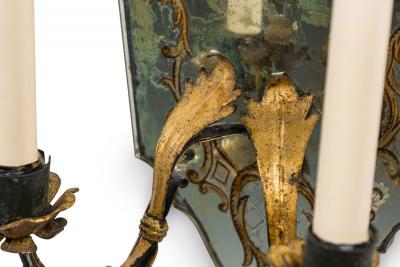 Pair of French 1930s Hollywood Regency Style Mirrored Glass Wall Sconces
