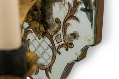 Pair of French 1930s Hollywood Regency Style Mirrored Glass Wall Sconces