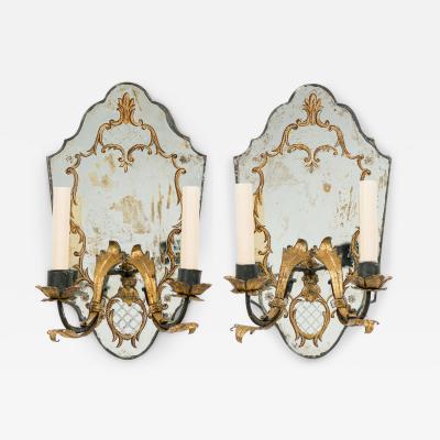 Pair of French 1930s Hollywood Regency Style Mirrored Glass Wall Sconces