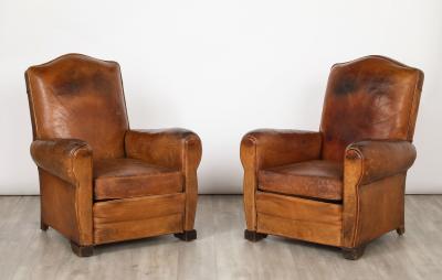 Pair of French 1930s Leather Club Chairs