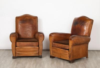 Pair of French 1930s Leather Club Chairs