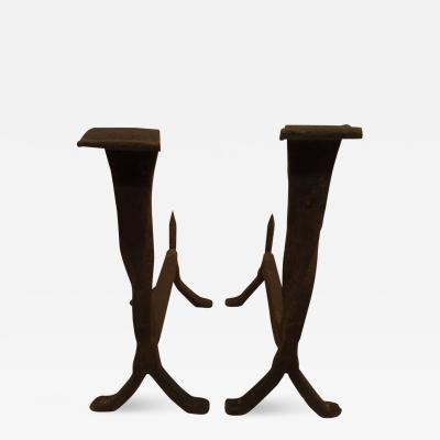 Pair of French 1930s Wrought Iron Andirons