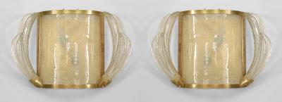 Pair of French 1940s Brass Framed Wall Sconces