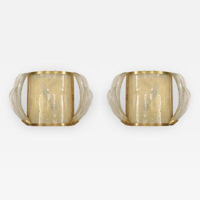 Pair of French 1940s Brass Framed Wall Sconces