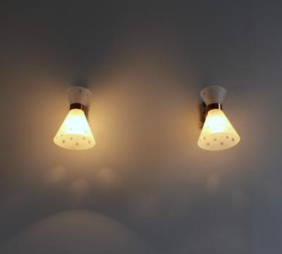 Pair of French 1950s Copper Diabolo Glass Sconces