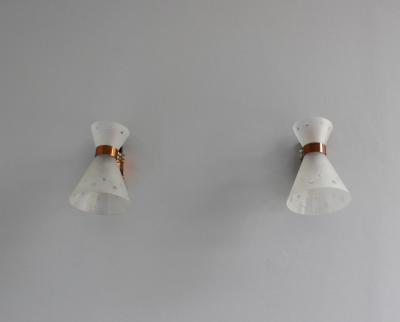 Pair of French 1950s Copper Diabolo Glass Sconces