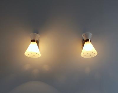 Pair of French 1950s Copper Diabolo Glass Sconces