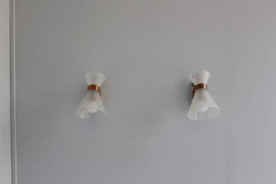 Pair of French 1950s Copper Diabolo Glass Sconces