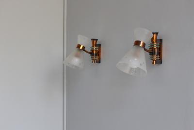 Pair of French 1950s Copper Diabolo Glass Sconces