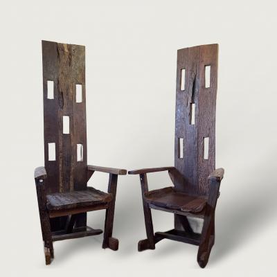 Pair of French 1970s Brutalist Chairs