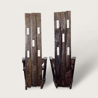 Pair of French 1970s Brutalist Chairs
