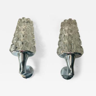Pair of French 1970s Crystal High Style Wall Lamps Mid Century