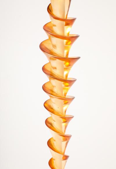 Pair of French 1980s Clear and Amber Lucite Corkscrew Lamps 