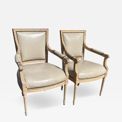Pair of French 19th C Directoire Re Painted Fauteuil Arm Chairs