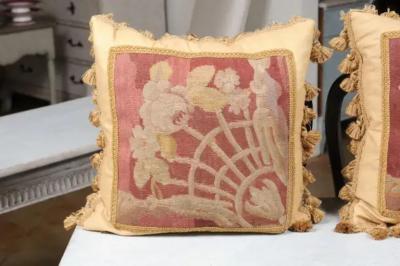 Pair of French 19th Century Aubusson Tapestry Pillows with Floral Decor