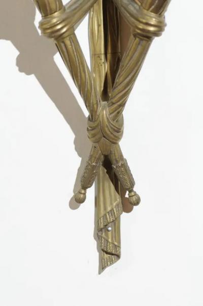 Pair of French 19th Century Bronze Two Light Ribbon Tied Wall Sconces Wired