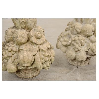 Pair of French 19th Century Cast Stone Fruitage Finials