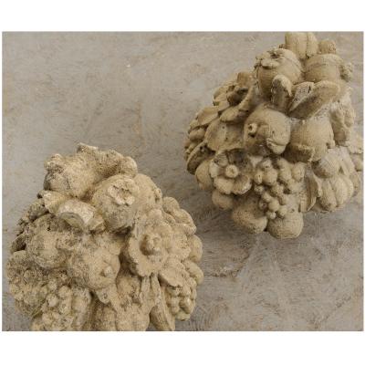 Pair of French 19th Century Cast Stone Fruitage Finials