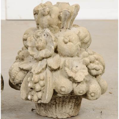 Pair of French 19th Century Cast Stone Fruitage Finials