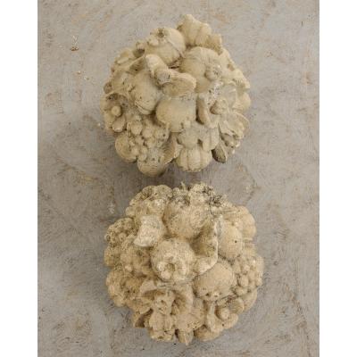 Pair of French 19th Century Cast Stone Fruitage Finials