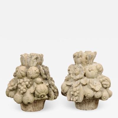 Pair of French 19th Century Cast Stone Fruitage Finials