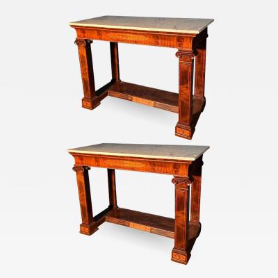 Pair of French 19th Century Charles X Console Tables with Carrara Marble Top