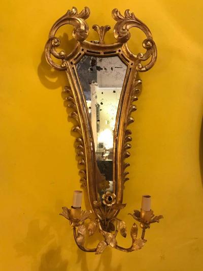 Pair of French 19th Century Giltwood Mirrored Back Wall Sconces