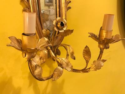 Pair of French 19th Century Giltwood Mirrored Back Wall Sconces