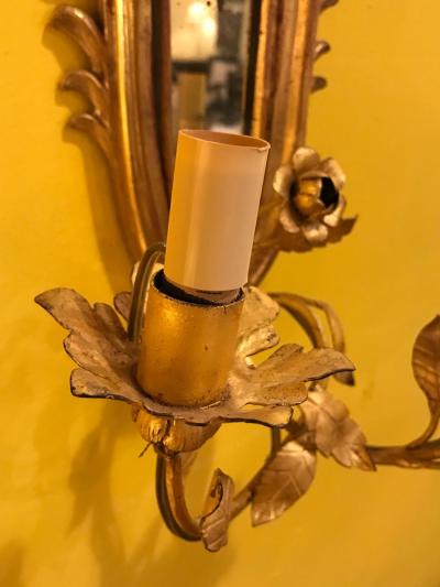 Pair of French 19th Century Giltwood Mirrored Back Wall Sconces