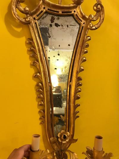 Pair of French 19th Century Giltwood Mirrored Back Wall Sconces