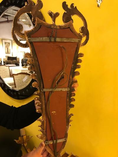 Pair of French 19th Century Giltwood Mirrored Back Wall Sconces