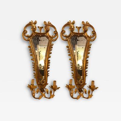 Pair of French 19th Century Giltwood Mirrored Back Wall Sconces