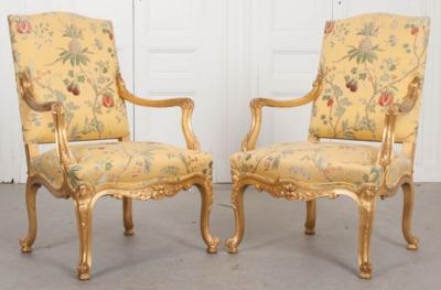 Pair of French 19th Century Gold Gilt Louis XV Armchairs
