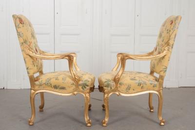 Pair of French 19th Century Gold Gilt Louis XV Armchairs