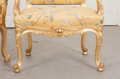 Pair of French 19th Century Gold Gilt Louis XV Armchairs