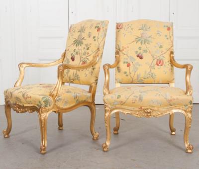 Pair of French 19th Century Gold Gilt Louis XV Armchairs