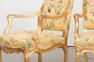 Pair of French 19th Century Gold Gilt Louis XV Armchairs
