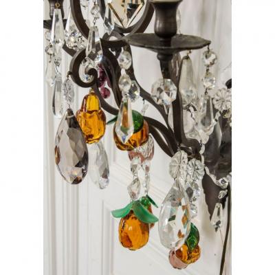 Pair of French 19th Century Iron and Crystal Fruitage Sconces