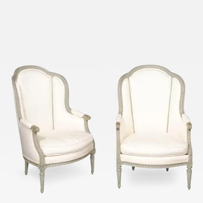 Pair of French 19th Century Louis XVI Style Painted Berg res with Upholstery