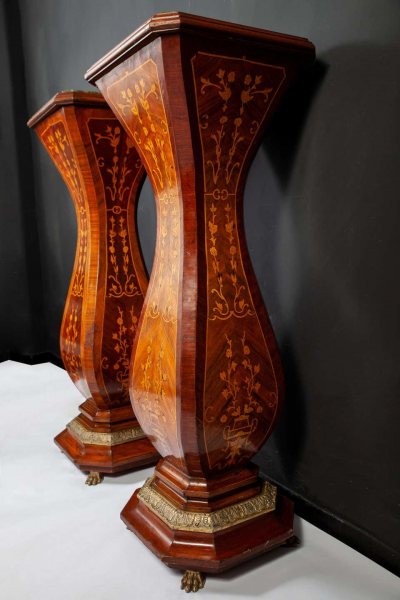 Pair of French 19th Century Marquetry Inlaid Large Pedestals