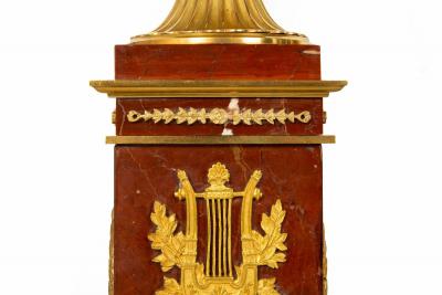 Pair of French 19th Century Neoclassical Bronze and Red Marble Lamps