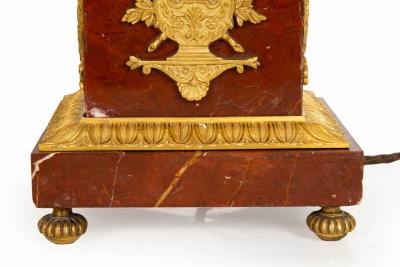Pair of French 19th Century Neoclassical Bronze and Red Marble Lamps